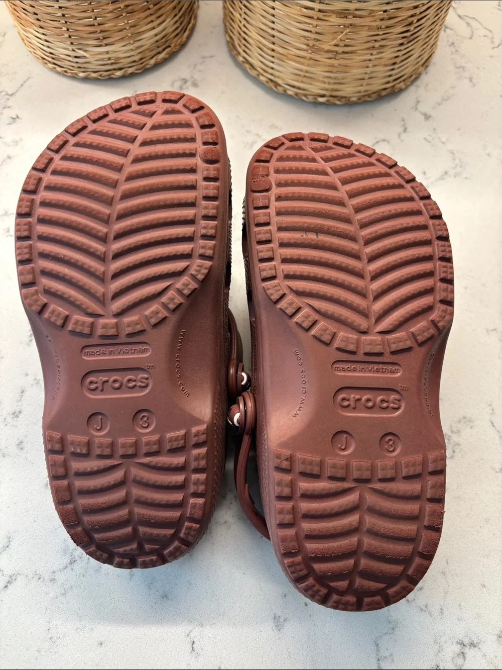 CROCS Kids Brown Football Clog Sandals with White Accents